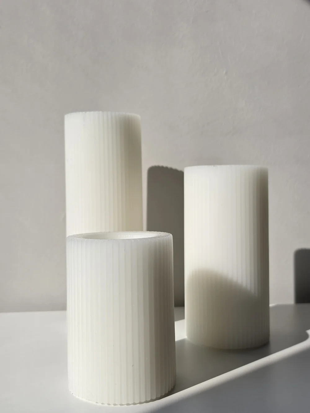 Unscented White Ribbed Pillar Candles - Set Of 3